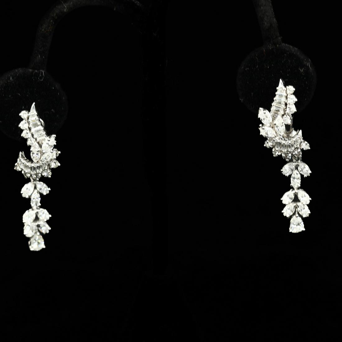Platinum Diamond Earrings, Consisting of Sixty-Eight (68) Pear Shaped, Round and Tapered Baguette (1 of 5)
