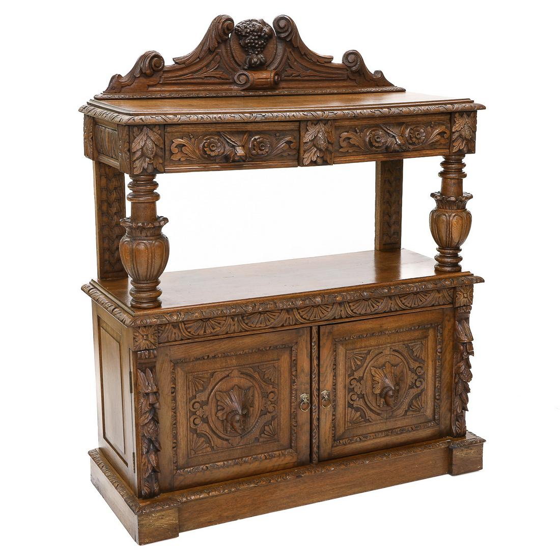 19th C. French Provincial Carved Oak Two-Tiered Server/Side Table, C. 1890 (1 of 11)