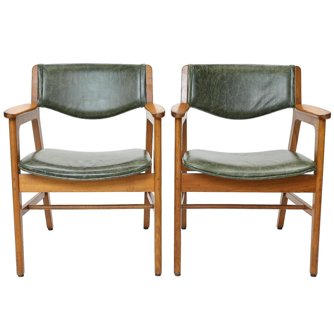 Gunlocke Chair, Wayland, New York Arm Chairs, Pair, Mid Century American Made in Danish Style (1 of 8)