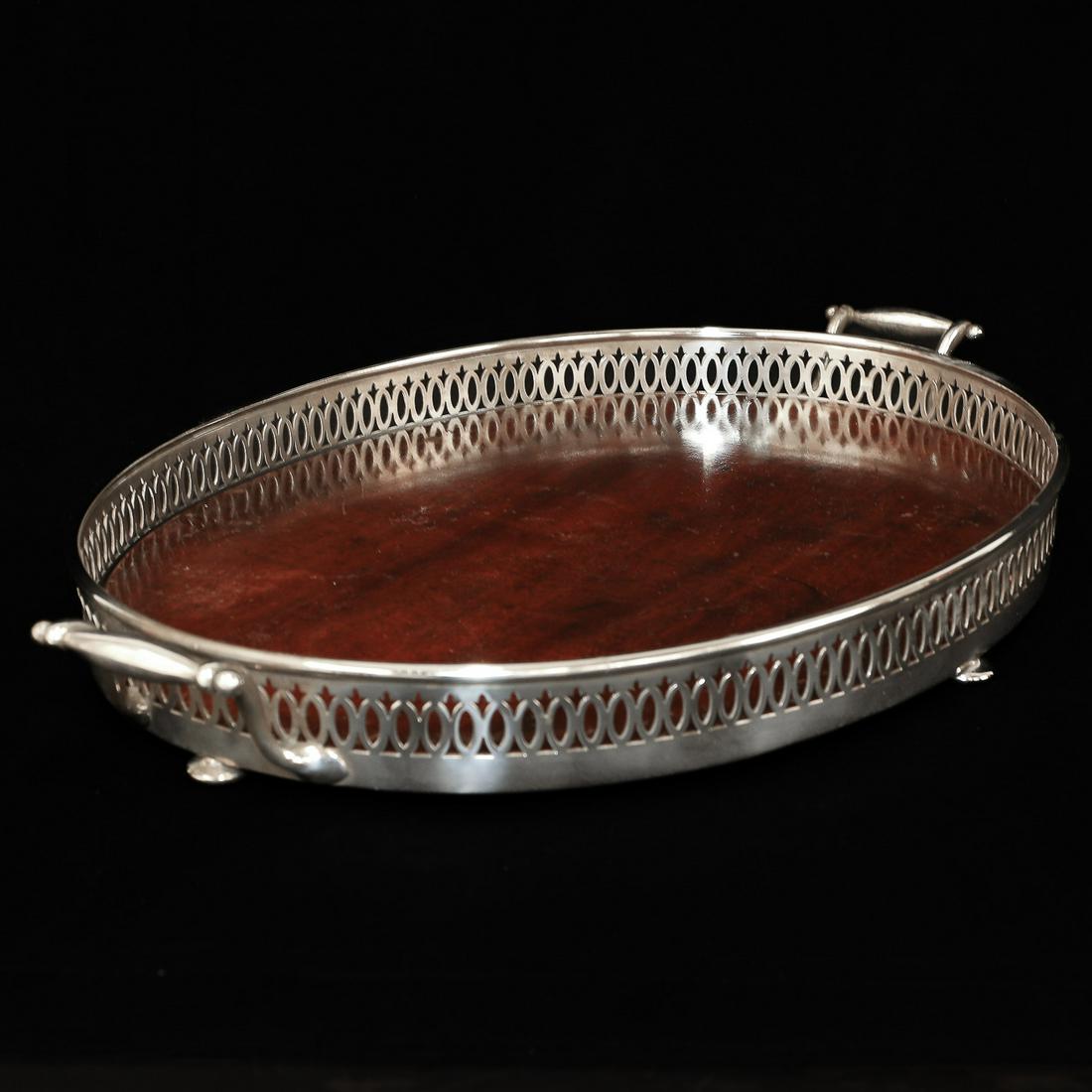 Antique English Oval Silver Plated Serving Tray, Marked Manufactured by Knickerbocker Silver (1 of 5)