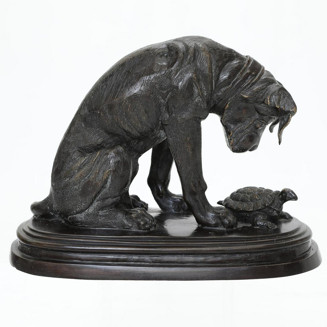 Vintage Maitland-Smith Bronze Sculpture of Dog Looking at Turtle (1 of 5)