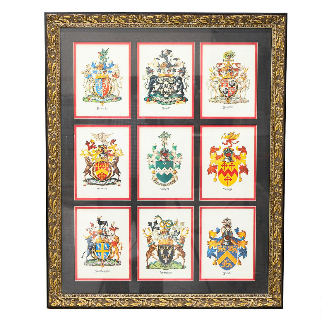 Framed Grouping of Bermuda’s Elizabethan Patrons Family Crests, Nine Total Crests (1 of 5)