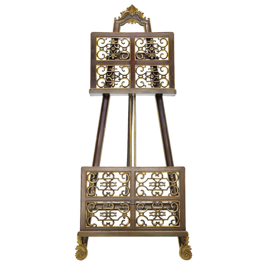 Large Asian Inspired Adjustable Artist’s Easel in Mahogany with Exceptional Giltwood Shell Fra (1 of 10)