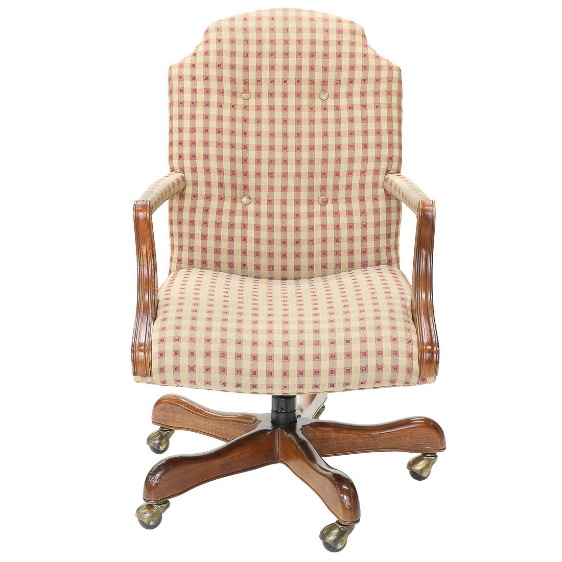 Contemporary Upholstered Swivel Desk Chair on Casters, Having Checked Upholstery (1 of 5)