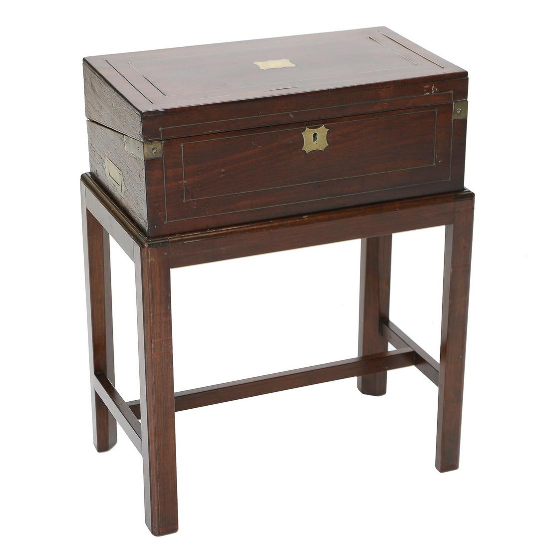 19th C. English Mahogany Lap Desk on Straight Leg Mahogany Stand, C. 1890-1900 (1 of 10)