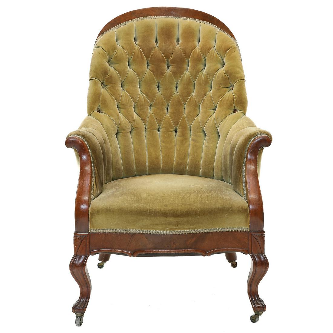 Antique Mahogany Victorian Spoon Back Slipper Chair with Tufted Velvet Upholstered Back and Seat, C. (1 of 7)