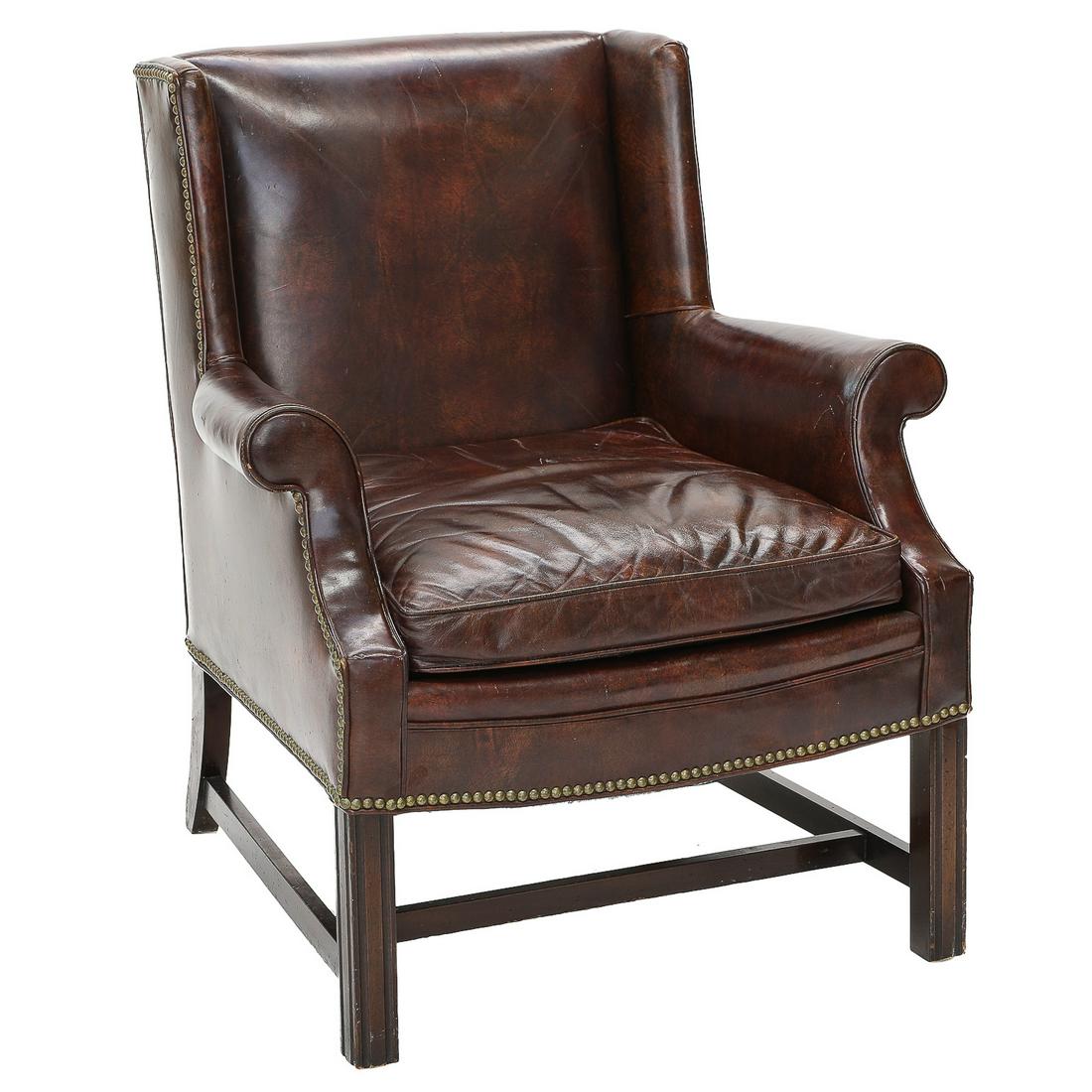 Vintage Red Leather Arm Chair with Brass Nail Head Trim Accents (1 of 7)