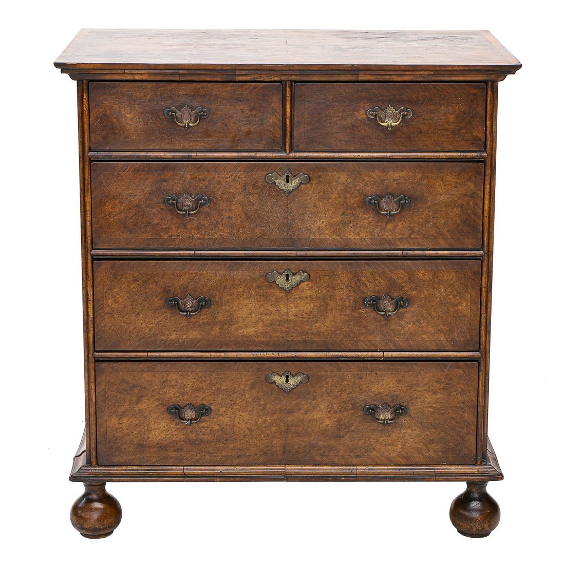 19th C. William and Mary Style Walnut and Burl Walnut Chest, C. 1880-1890 (1 of 7)