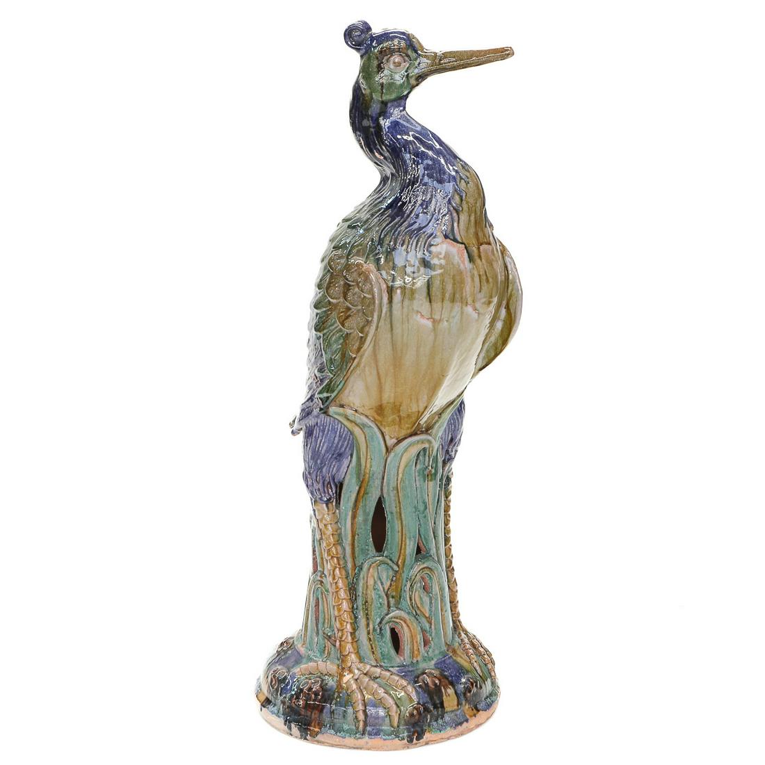 Vintage Glazed Terra Cotta Great Blue Heron, Majolica Style, Large in Size, Vibrantly Colored (1 of 6)