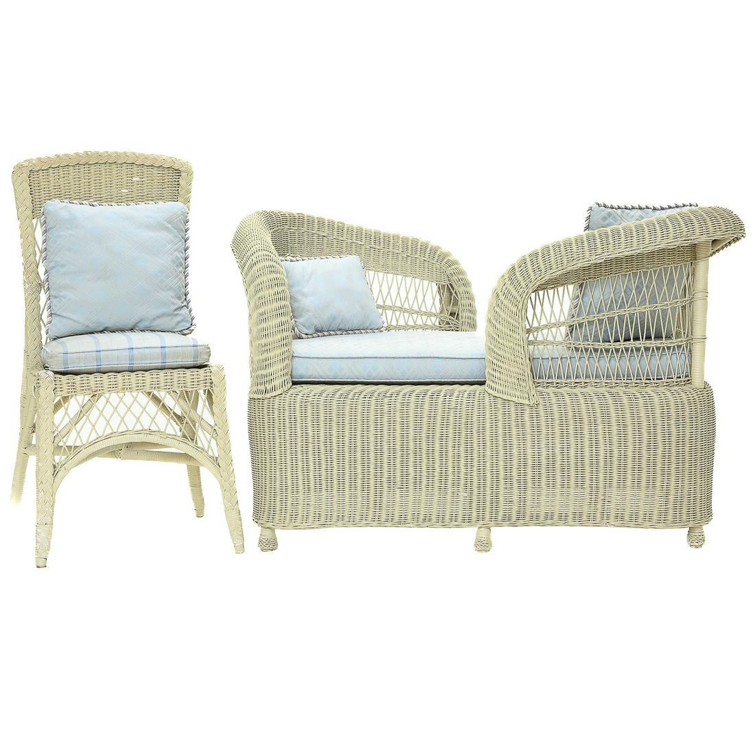 Vintage Wicker Side Chair and Tete a Tete Featuring Woven and Lattice Patterns (1 of 3)