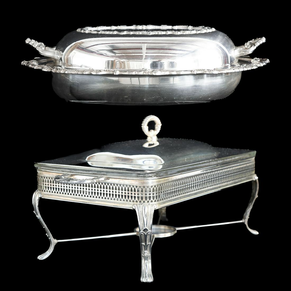 Vintage Silver Plated Items, Oval Covered Vegetable Dish and Engraved Silver Plated Chafing Dish (1 of 14)
