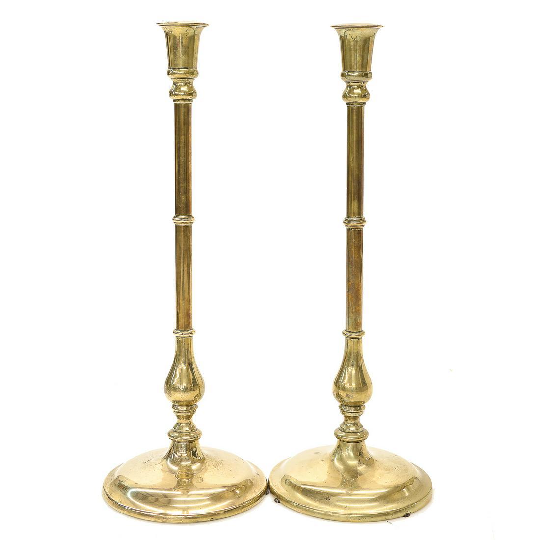 Pair of Vintage Turned Brass Candlesticks on Round Bases (1 of 3)