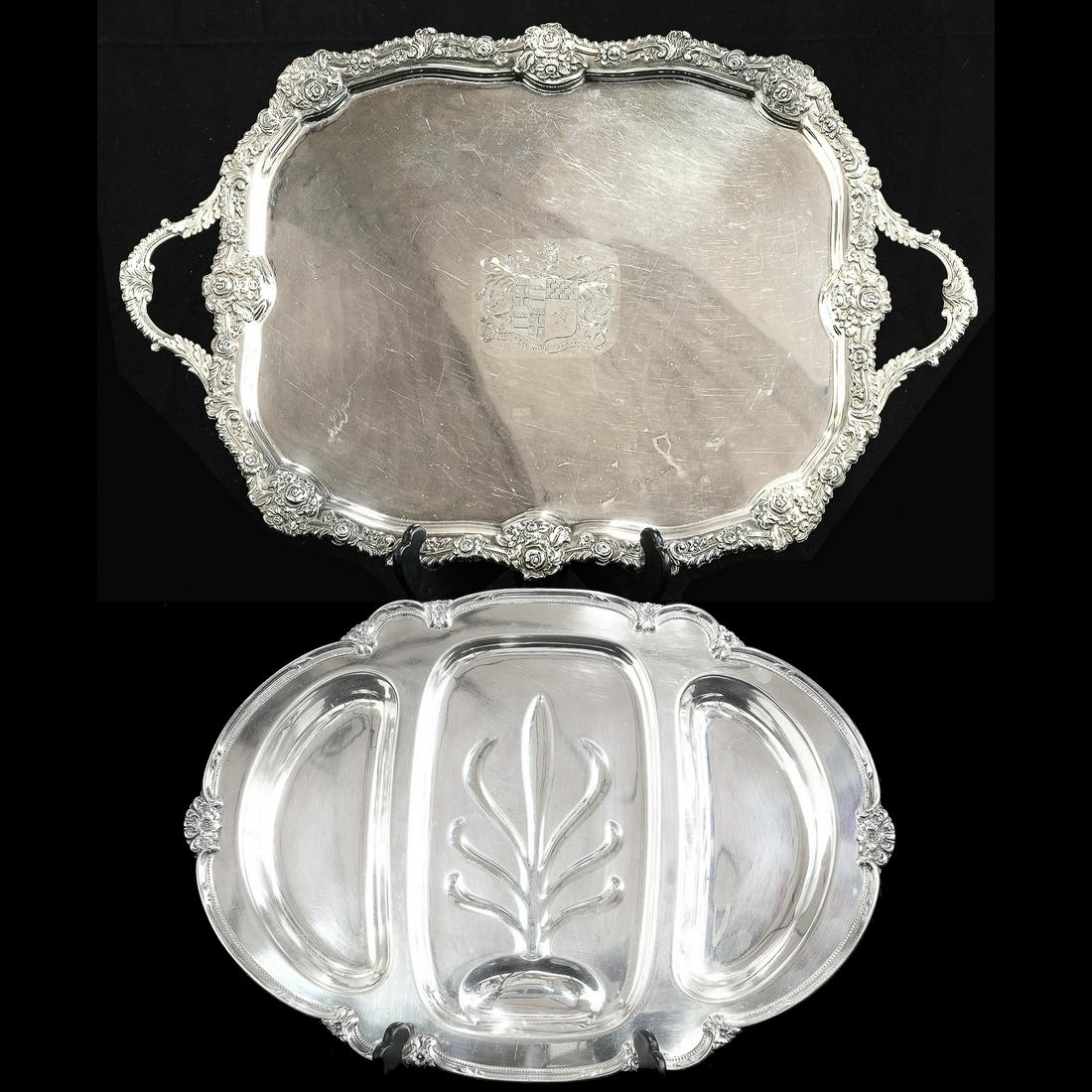 Vintage Silver Plated Serving Trays, Two Total, One Oval with Tree Well  and One Rectangular (1 of 12)