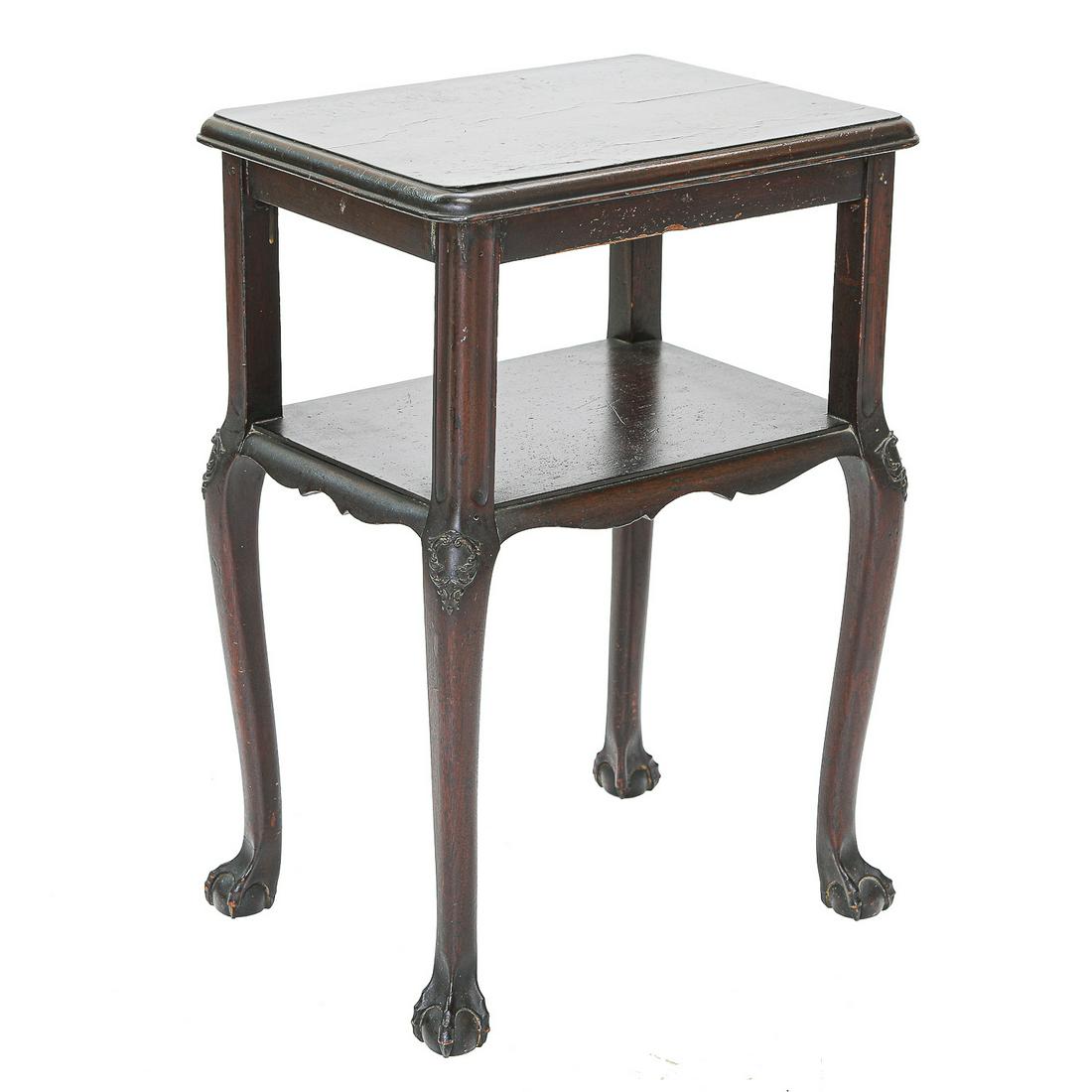 Vintage English Mahogany Two-Tiered Side Table with Rounded Corner Columns (1 of 5)