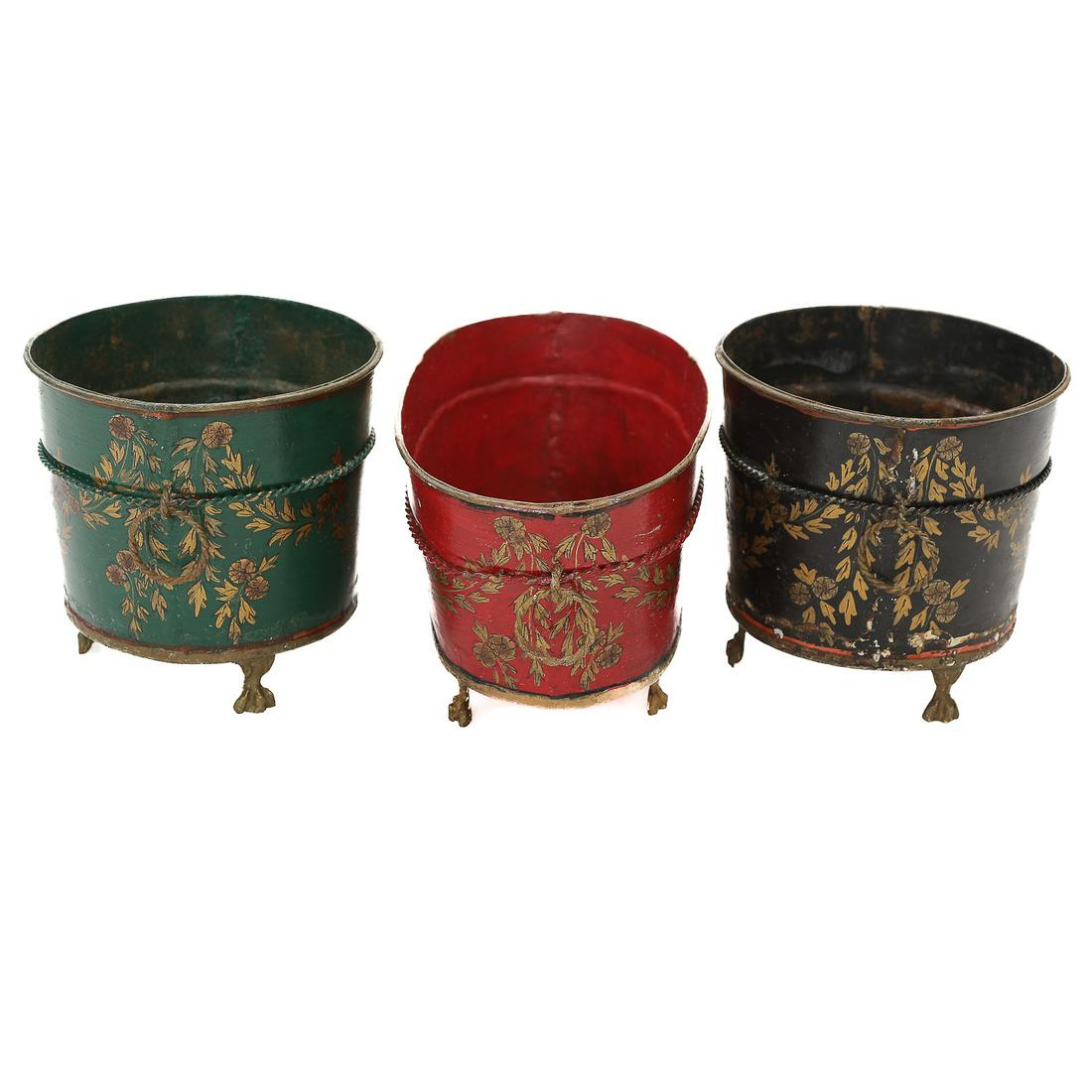 Group of Three Painted Tole Planters, Two Round One Oval (1 of 5)