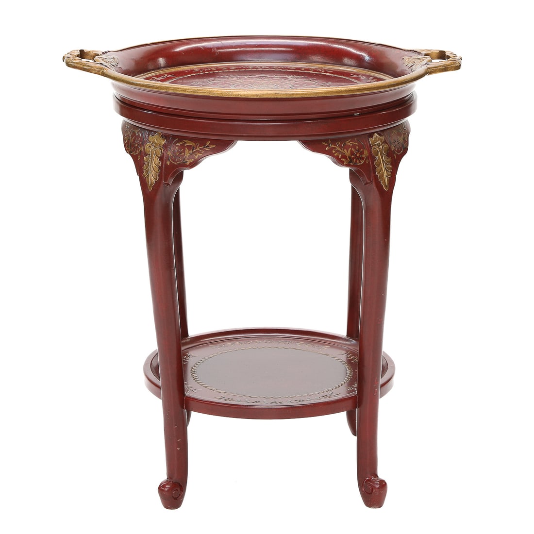 Oriental Accents Two-Tiered Round Red Lacquered Side Table (1 of 9)