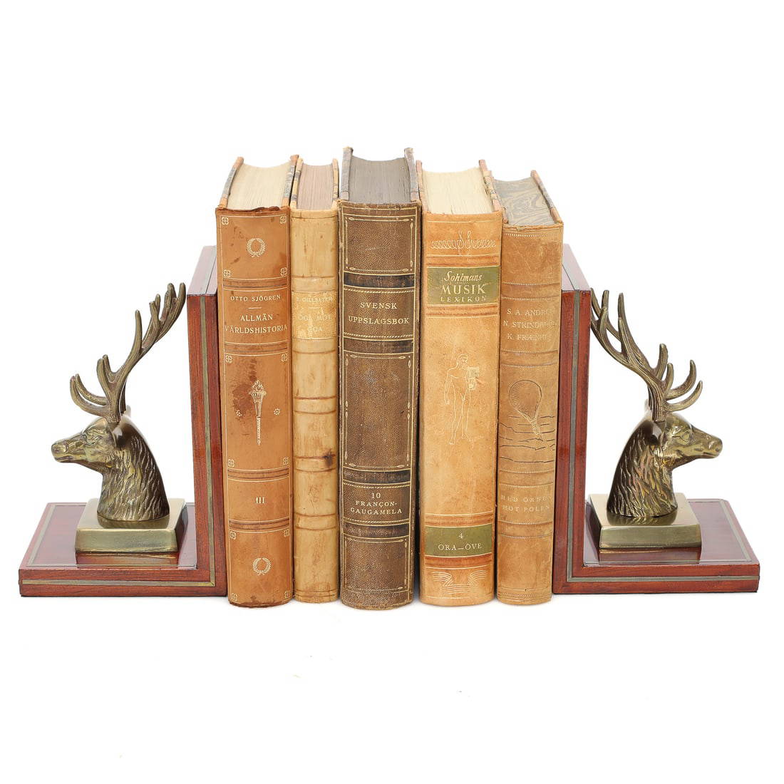 Great City Traders Solid Brass Elk Bookends With Five Companion Leather