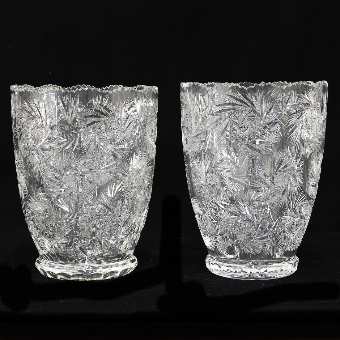 Large Cut Glass Vases, Pair, in Pinwheel Pattern (1 of 6)