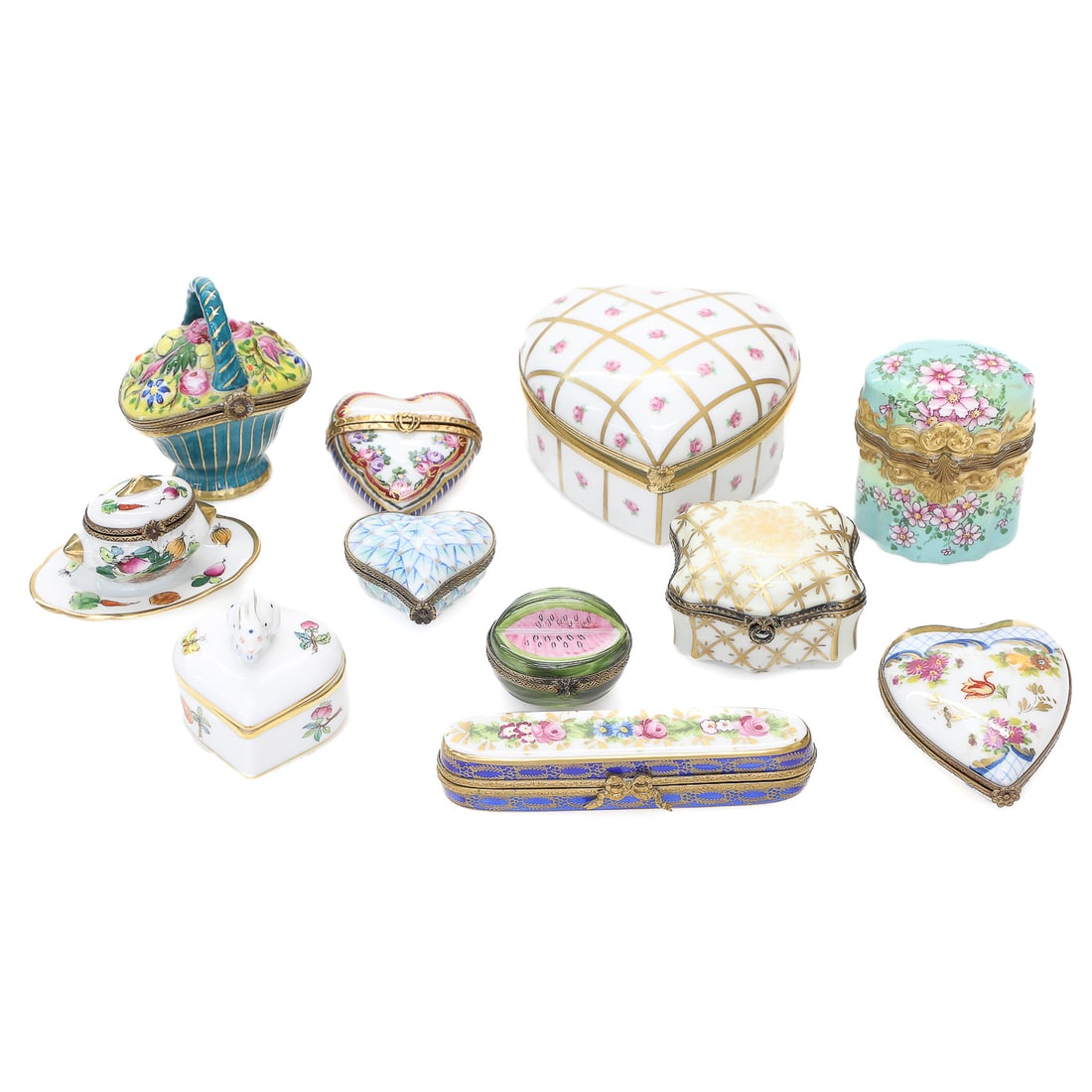 Group of 10 Limoges and One Herend Hand Painted Porcelain Trinket Boxes (1 of 20)