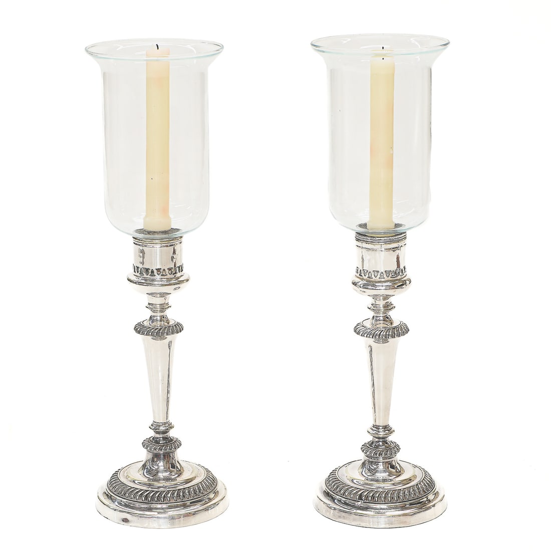 Vintage Silver Plated Candlesticks, Companion Pair, with Hurricane Glass Shades (1 of 7)