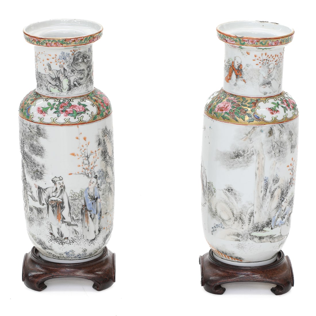 19th C. Famille Rose Mantle Vases, Pair (1 of 8)