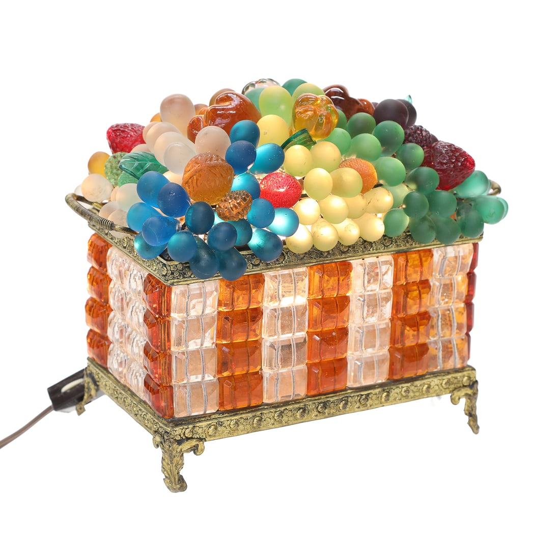 Antique Czech Multi-Colored Glass Fruit Table Lamp (1 of 10)