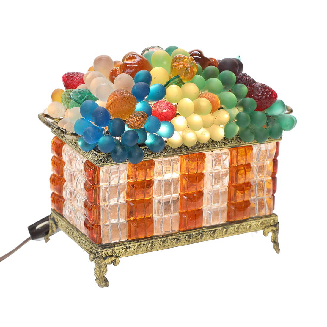 Antique Czech Multicolored Glass Fruit Table Lamp Auction