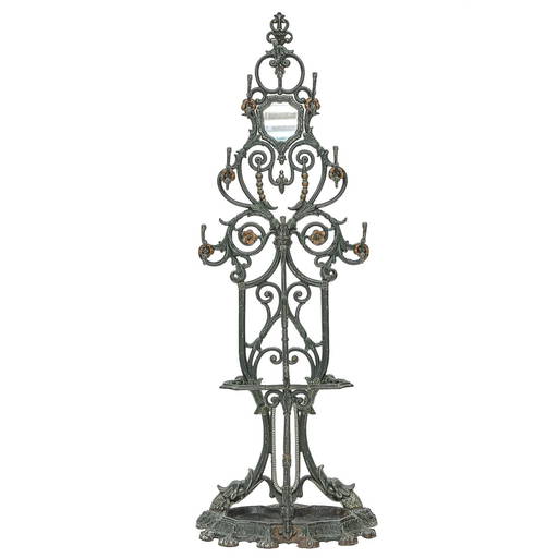 Vintage European Cast Iron Hall Tree, Umbrella Stand, Coat Rack