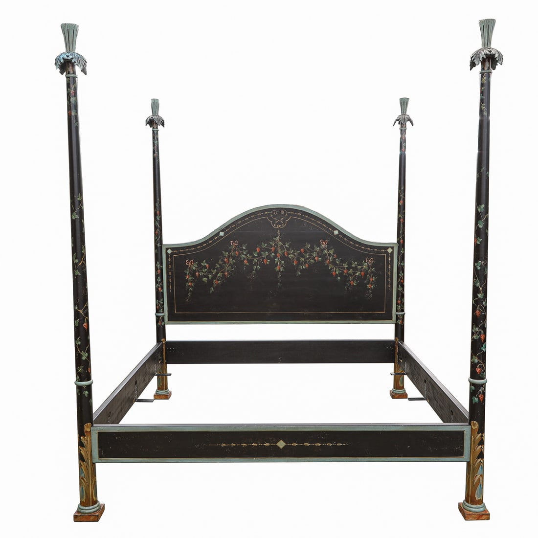 Discontinued Vintage Patina Italian Artistically Hand-Painted King Size Four Poster Bed (1 of 11)