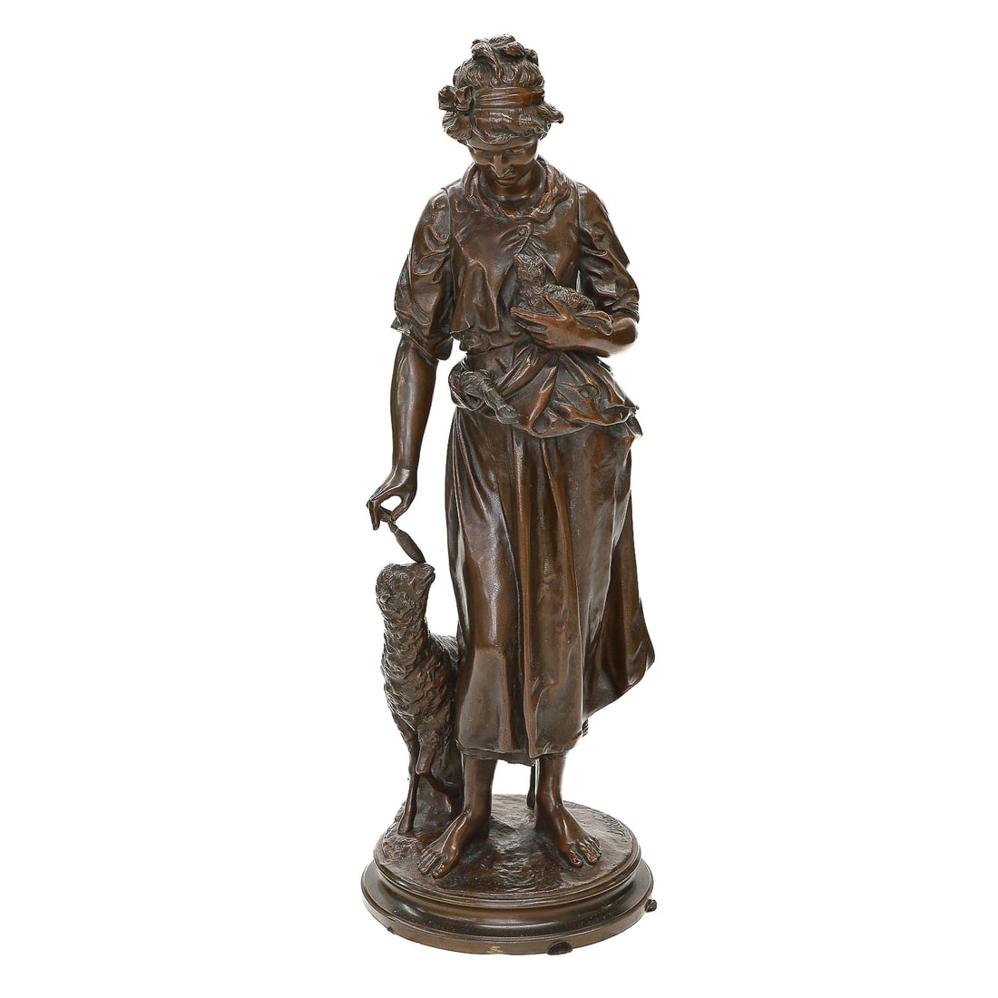 19th C. Pierre-Louis Detrier (France, 1822-1897) Bronze Sculpture on Young Maiden (1 of 11)