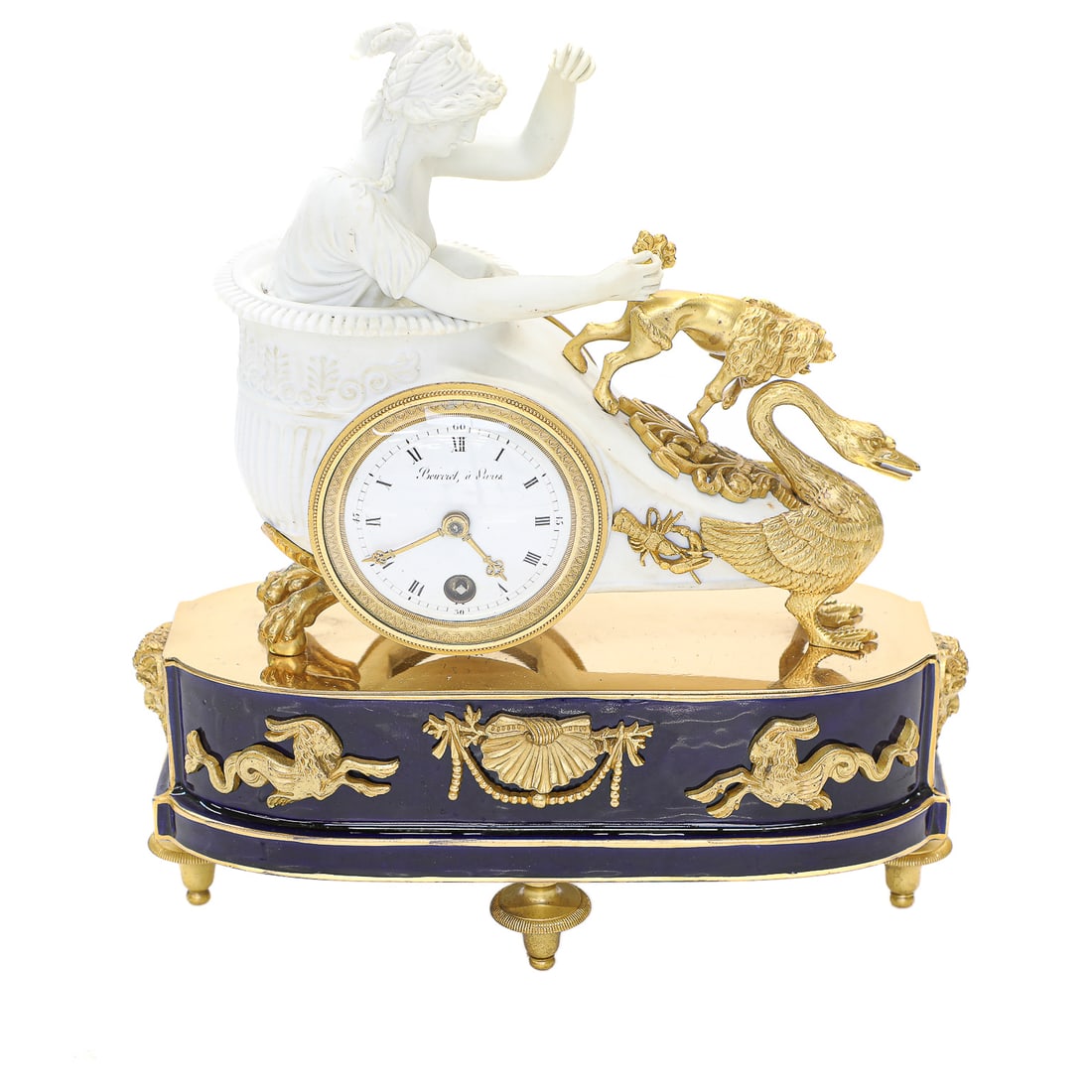 Early 19th C. French Empire Style Bisque Porcelain and Gilt Bronze Chariot Mantle Clock (1 of 9)