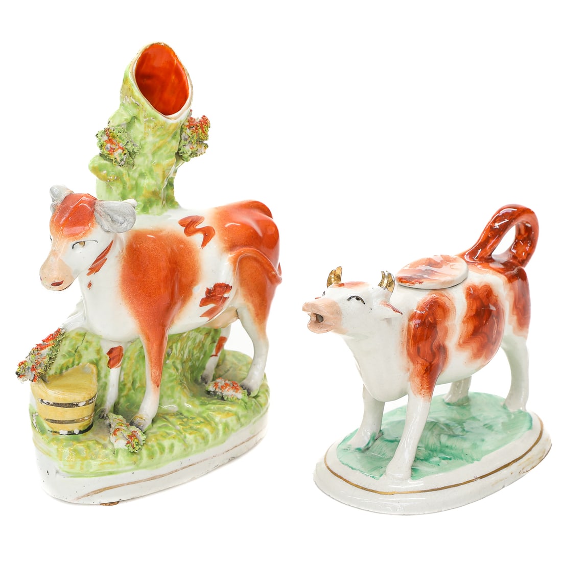 19th C. Companion Staffordshire Cow Figures - Spill Vase and Creamer (1 of 5)