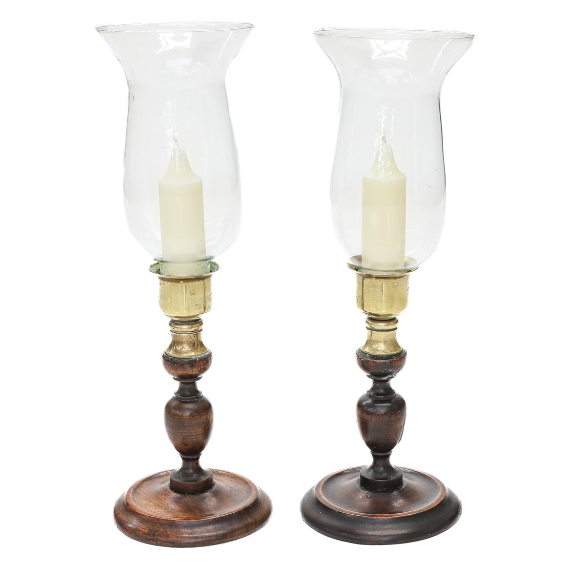 Vintage Walnut Small Turned Columnar Candlesticks, Pair (1 of 4)