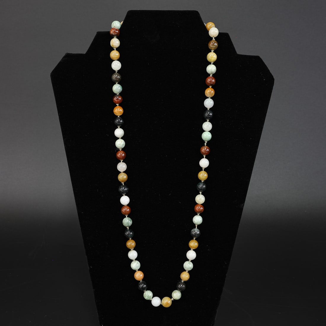 25" Long Multi-Color Jade Hand-Knotted Necklace with 14K Gold Oval Clasp (1 of 4)