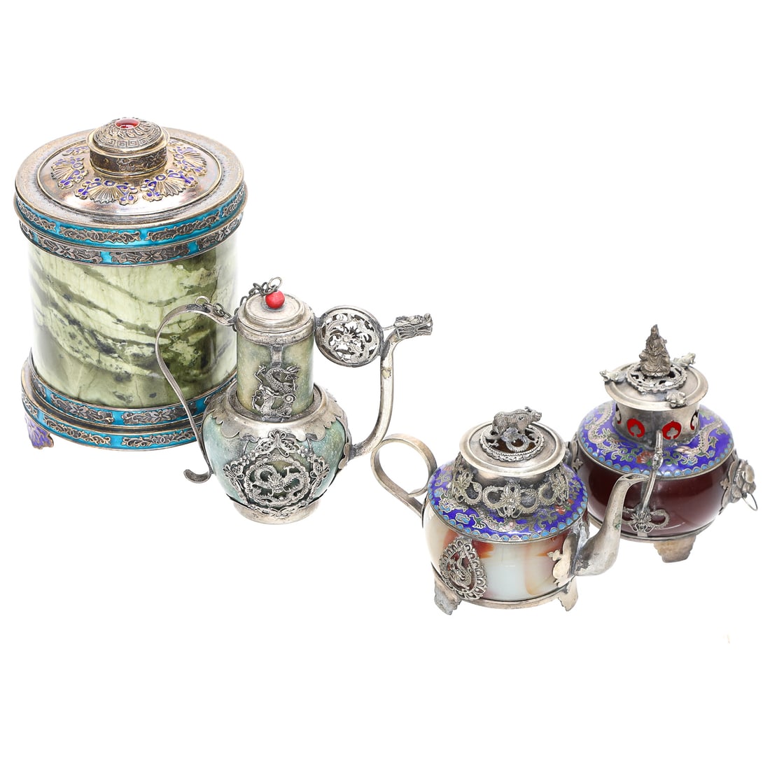 Vintage Chinese Vessels, Four Total, Waste Bowl, Two Teapots, and One Incense Burner (1 of 17)