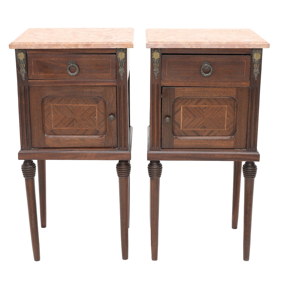 Antique Louis XVI Style Mahogany Marble Top Nightstands, Pair (1 of 8)