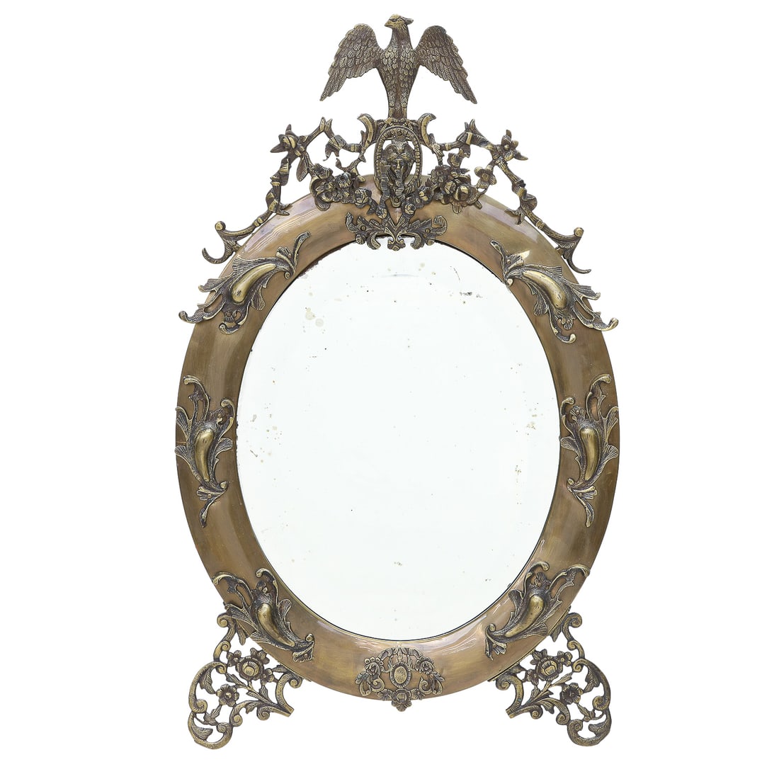Antique French Louis XVI Style Oval Brass Mirror (1 of 6)