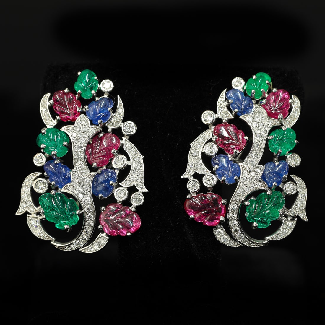 Cartier Style 18K White Gold Tutti Fruitte Earrings (1 of 6)