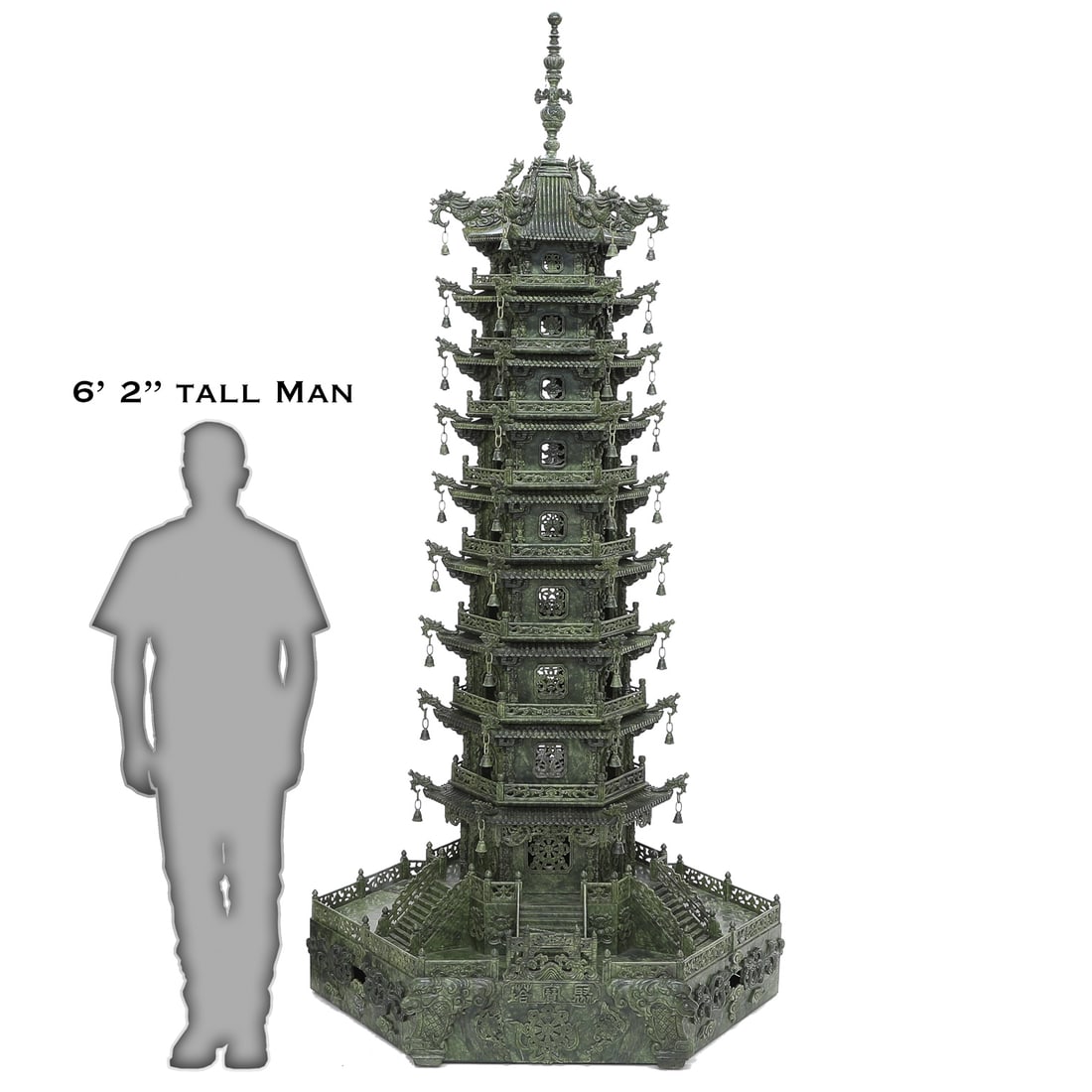 Amazing Monumental Chinese Carved Spinach Leaf Jade Pagoda (1 of 20)