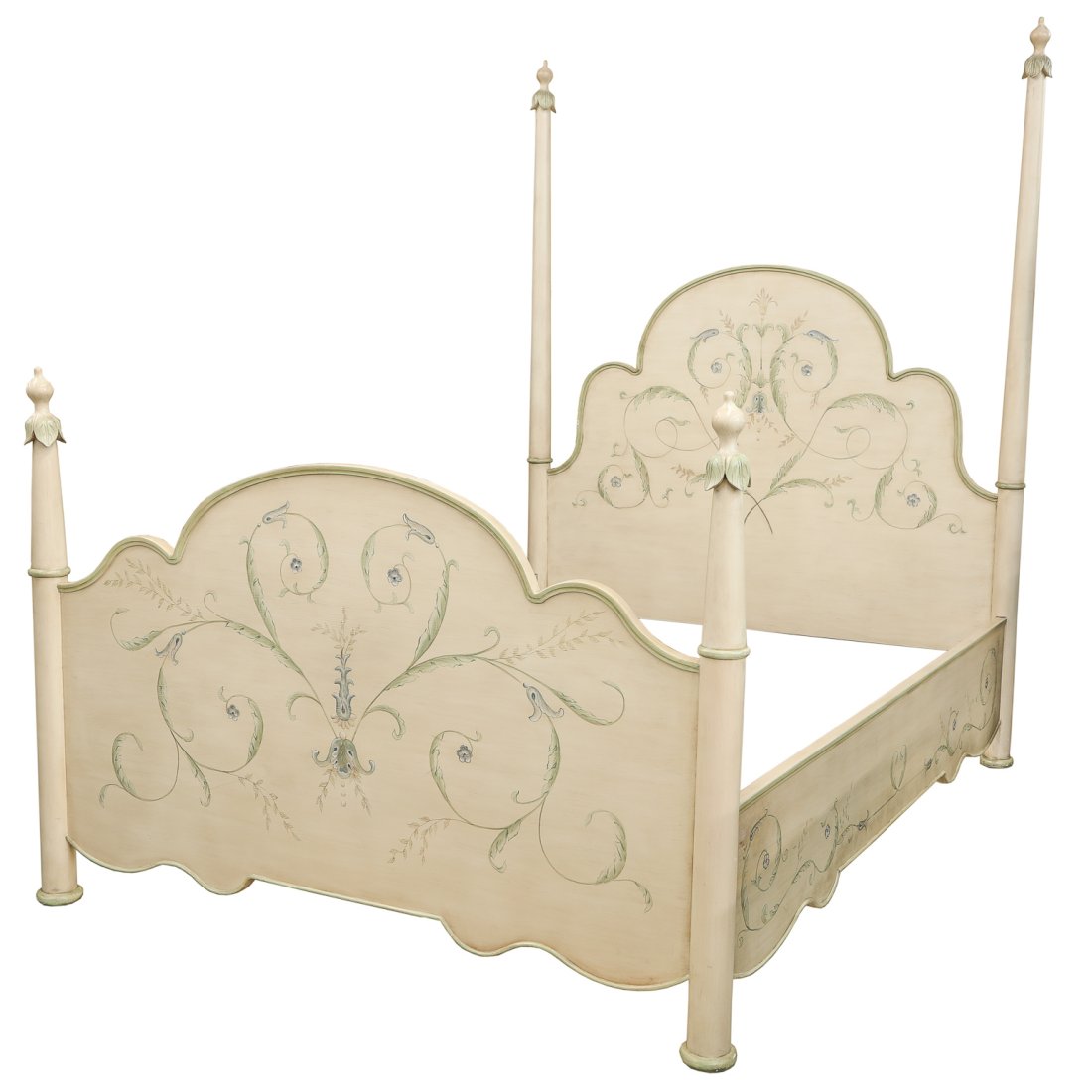 Discontinued Painted Queen Size Bed with Blue Floral Designs (1 of 7)