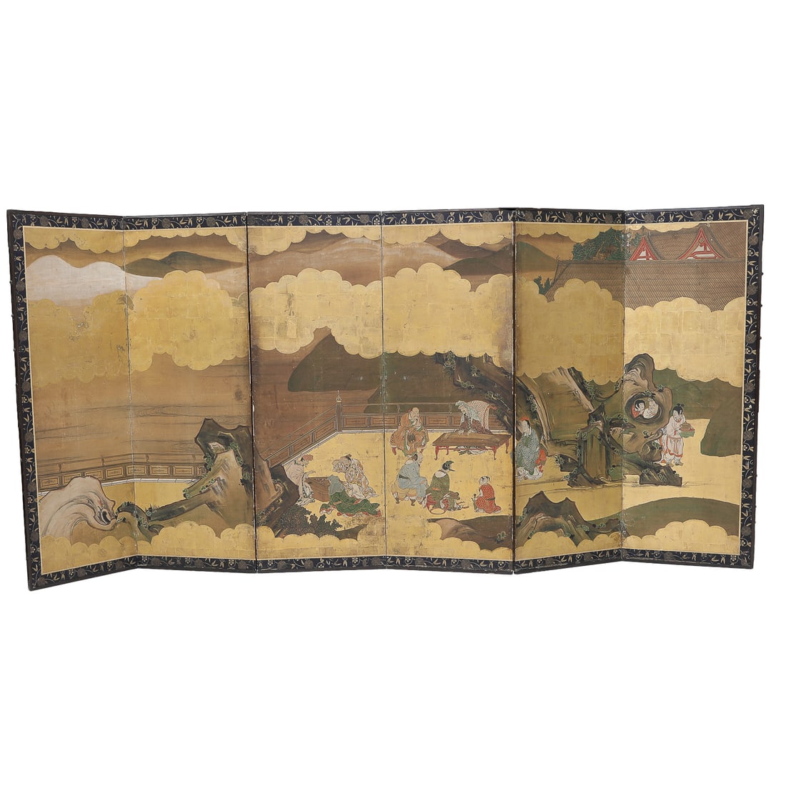 19th C. Six Panel Oriental Floor Screen / Room Divider (1 of 12)