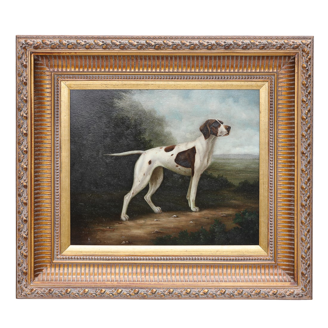 T. Henry, Oil on Canvas, Portrait of Liver and White English Pointer (1 of 6)