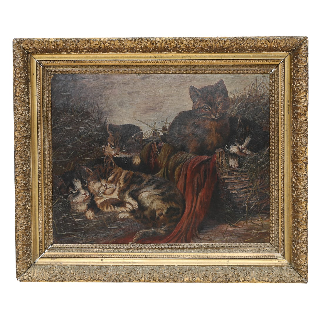 19th C. Painting, Oil on Board, Featuring Kittens (1 of 5)