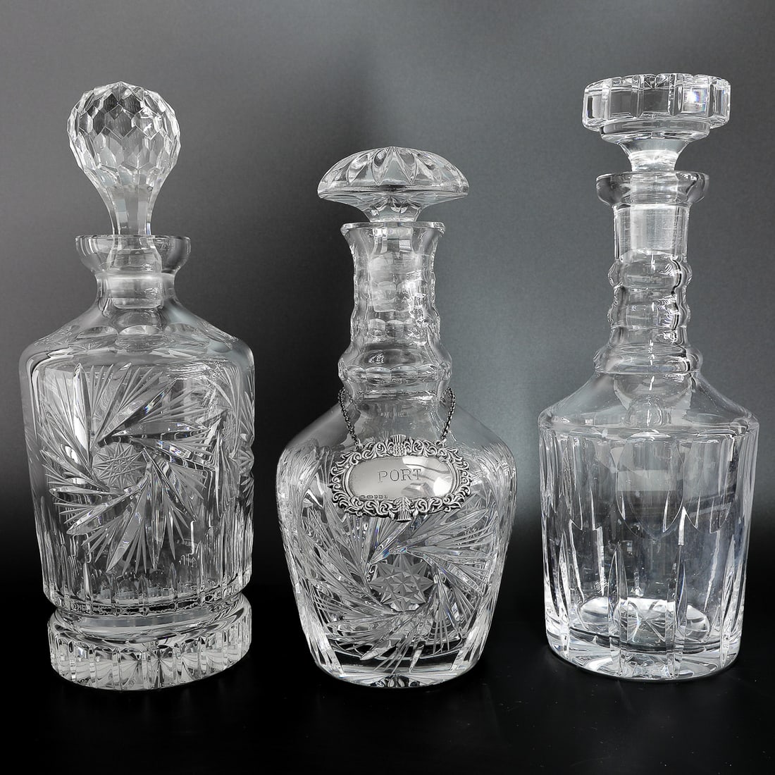 Group of Three Vintage Cut Glass Decanters (1 of 5)