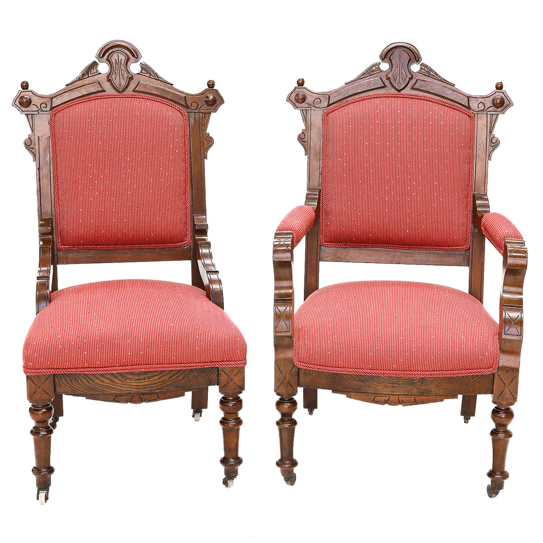Vintage Victorian Carved Mahogany Gentlemen's Parlor Fauteuil Chairs, One Arm and One Side (1 of 9)