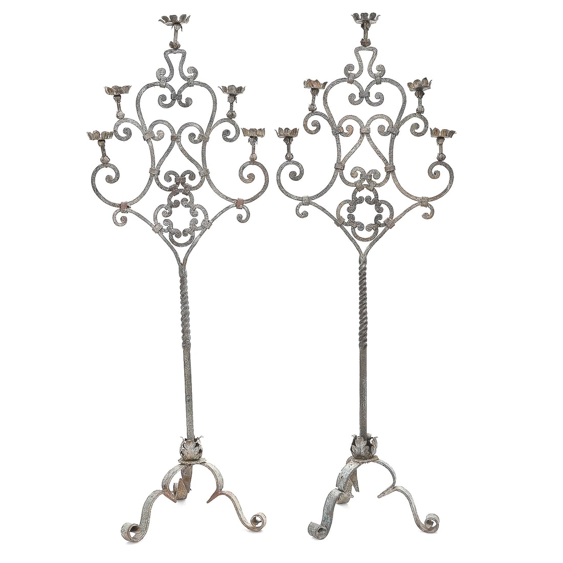 Vintage Wrought Iron Floor Candelabras, Companion Pair (1 of 6)