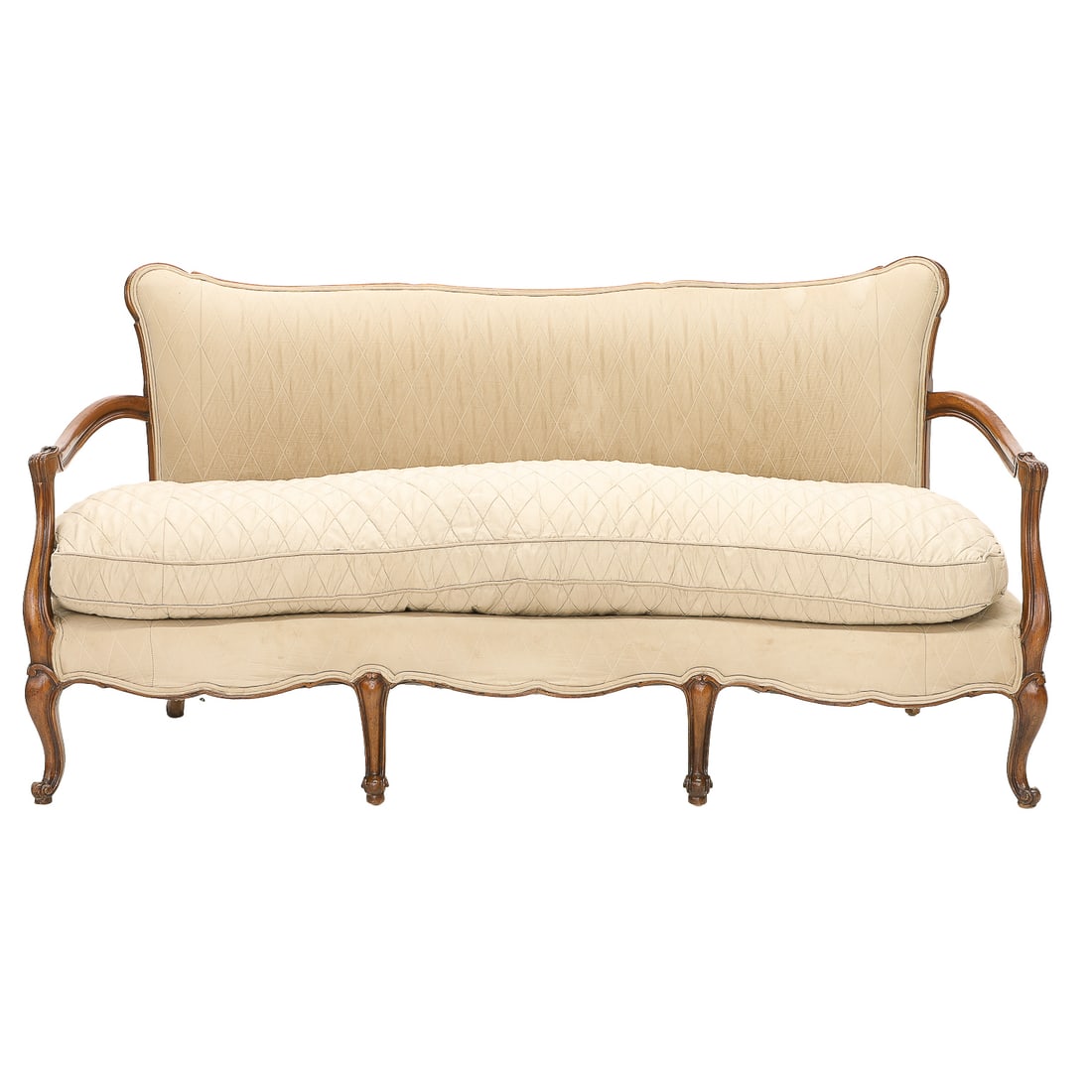 French Provincial Louis XV Style Spruce Wood Sofa in Walnut Finish (1 of 8)