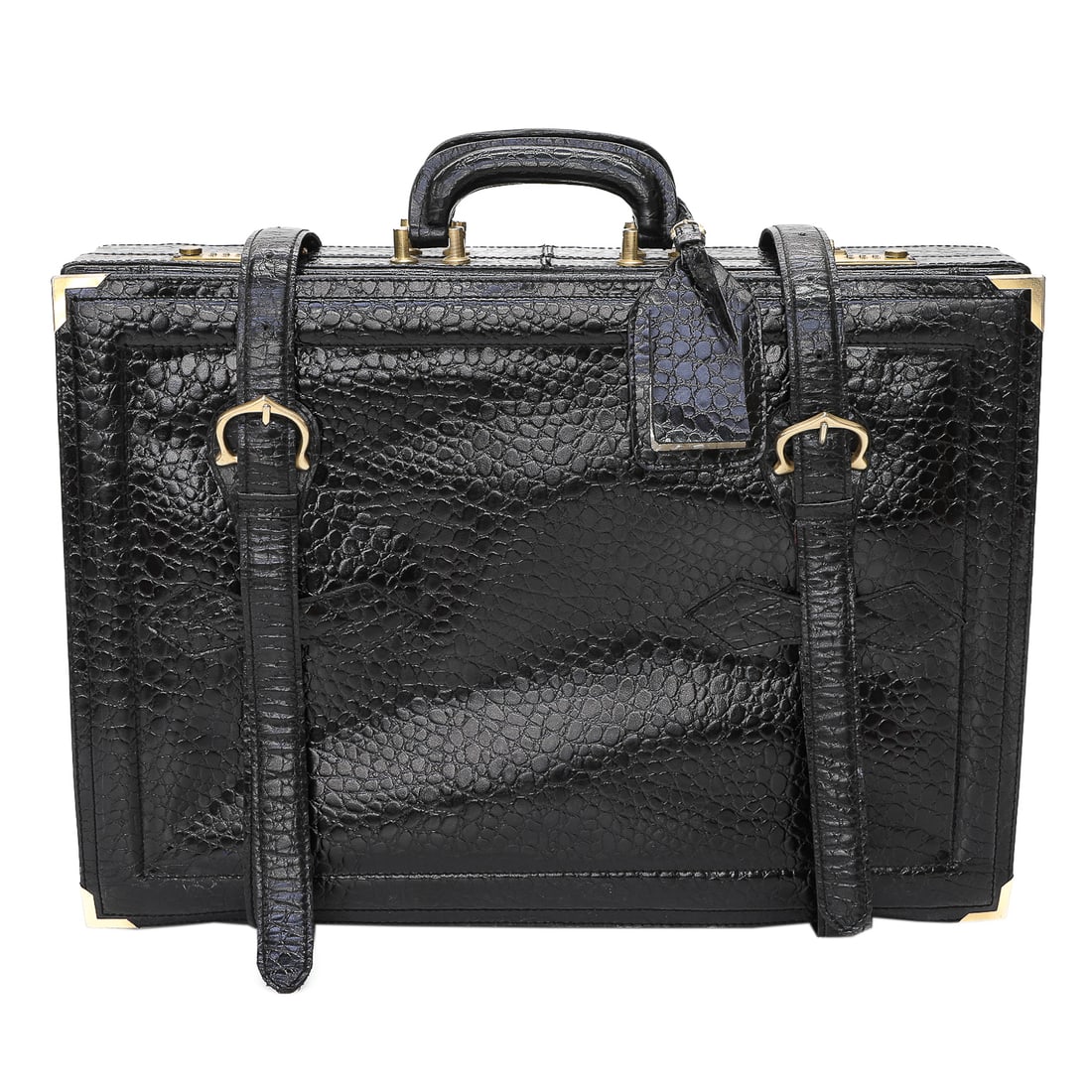 Vintage Italian Black Leather Crocodile Pattern Briefcase Travel Bag (1 of 7)
