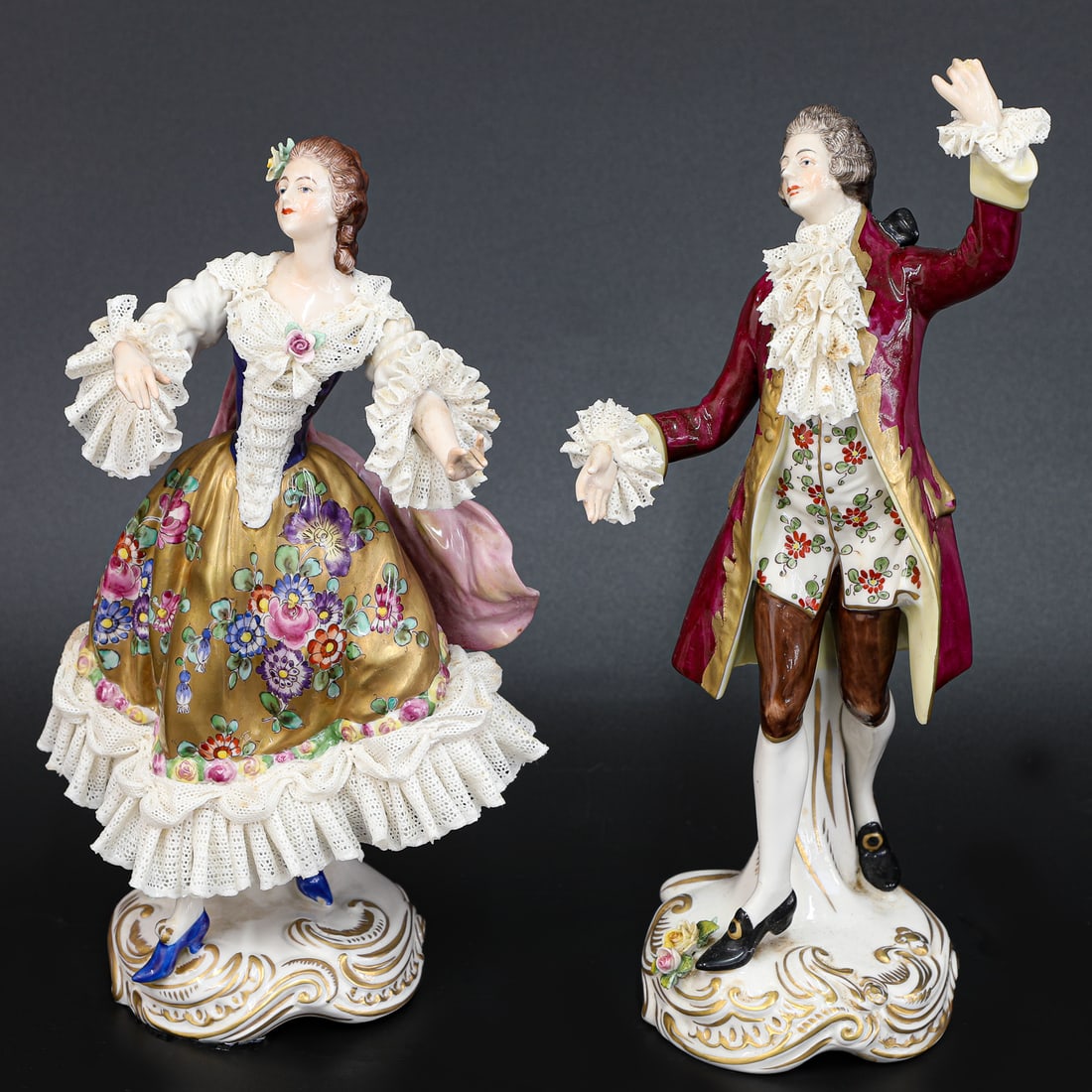Vintage German Volkstedt Dresden Porcelain Figurines, Companion Pair, Lady and Gent (1 of 7)