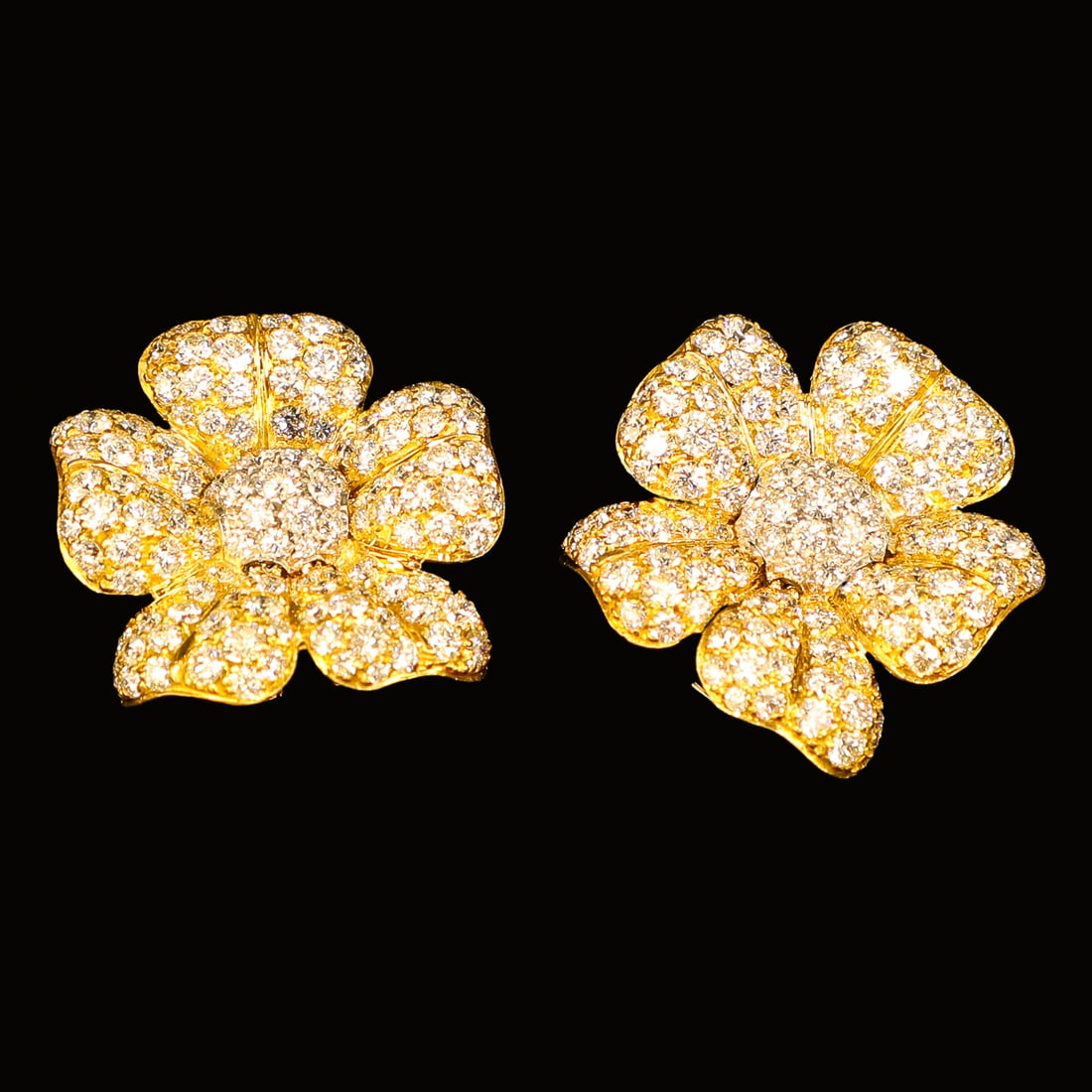 Cartier Style 18K Yellow Gold Natural Diamond Flower Earrings (1 of 5)